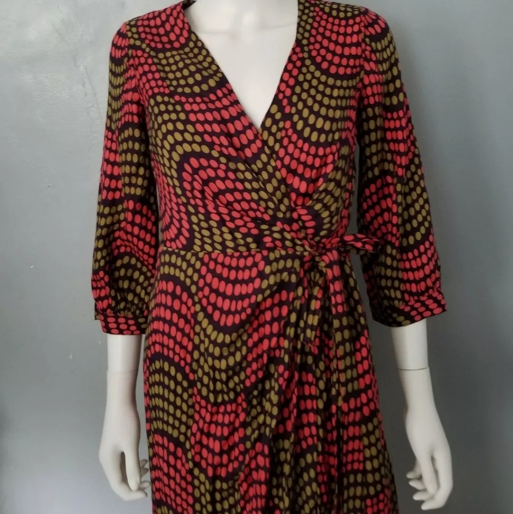 🆕Boden | Silk Blend Polka Dot 3/4 Sleeve Wrap Dress Womens Size 6